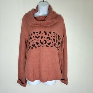 Hem & Thread Cowl Neck Sweater in Dusty Pink with Leopard Pattern